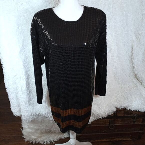 DANA BROOKE BLACK & COPPER SEQUIN DRESS SZ.M GUC - Picture 7 of 9